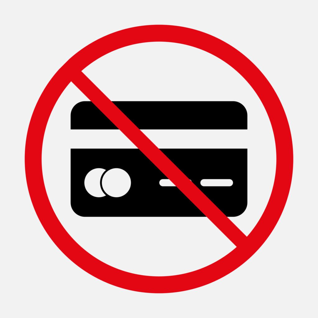 no credit card sign debit card not accepted icon free vector