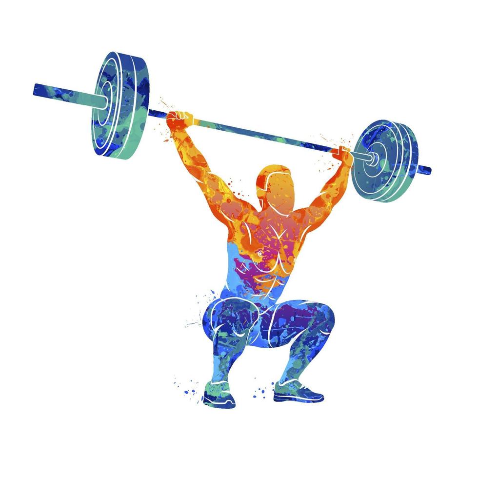 abstract strong man lifting weights powerlifting weightlifting from splash of watercolors illustration of paints vector