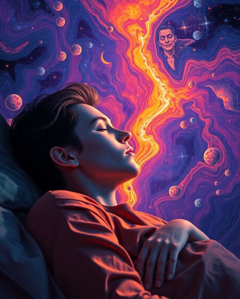 HEMPEARTH - The benefits Of Psychedelics For Sleep 3 Angie Monge a person sleeping dreaming in a psychedelic backro 2b30b0af d783 4893 8340 8a4738663aa1 1