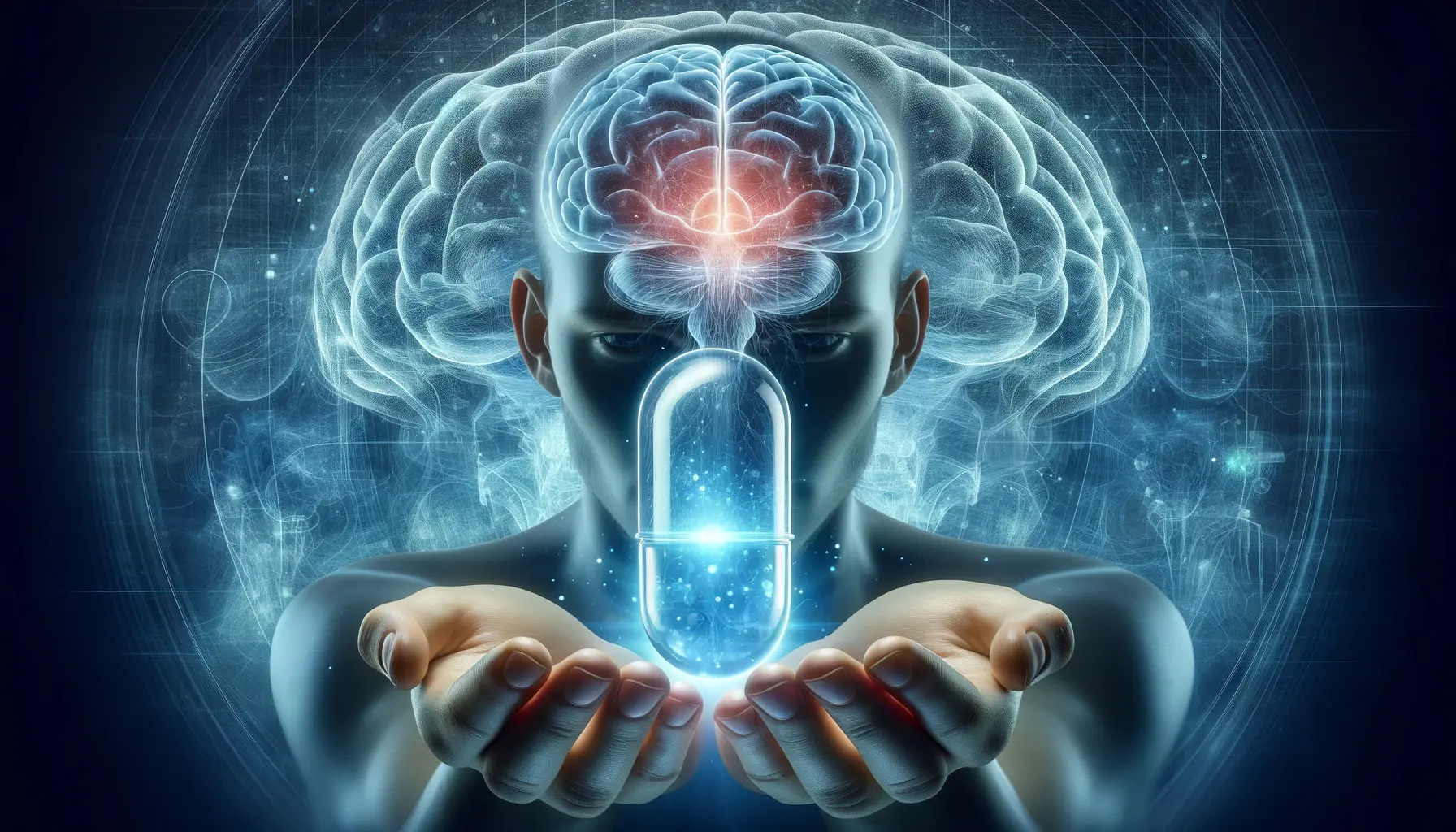 DALL·E 2023 12 03 19.50.13 A captivating and thought provoking image of a person holding a transparent capsule symbolizing the placebo effect. The background features a subtle jpg